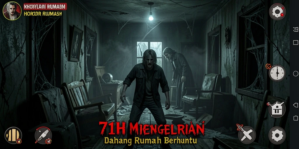 Menu utama 71H dengan suasana rumah berhantu.