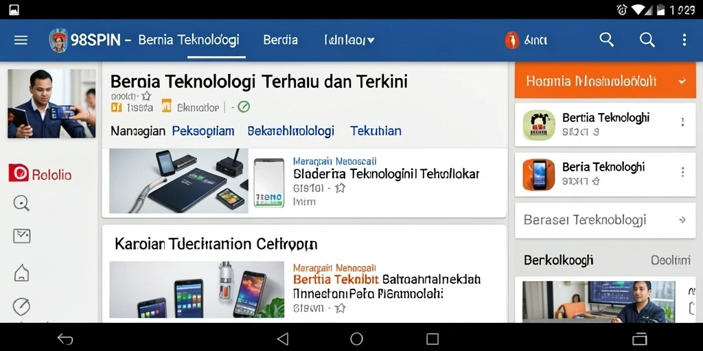 Antarmuka aplikasi 98SPIN menampilkan berita teknologi terkini dengan jelas.