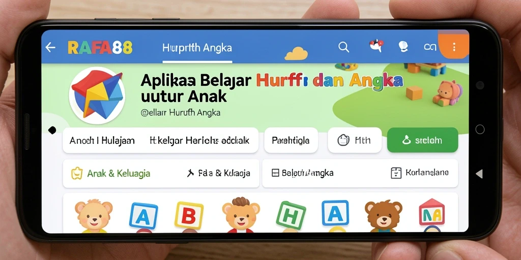 Antarmuka RAFA88 yang interaktif untuk belajar huruf dan angka.
