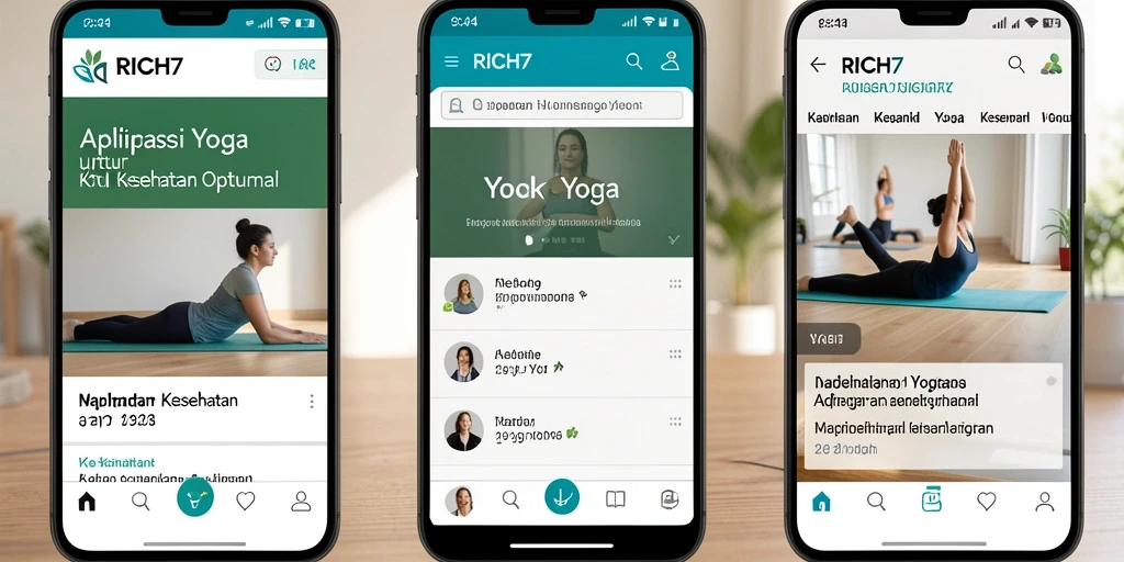 Tampilan antarmuka aplikasi RICH7 dengan fitur Yoga yang interaktif dan informatif.