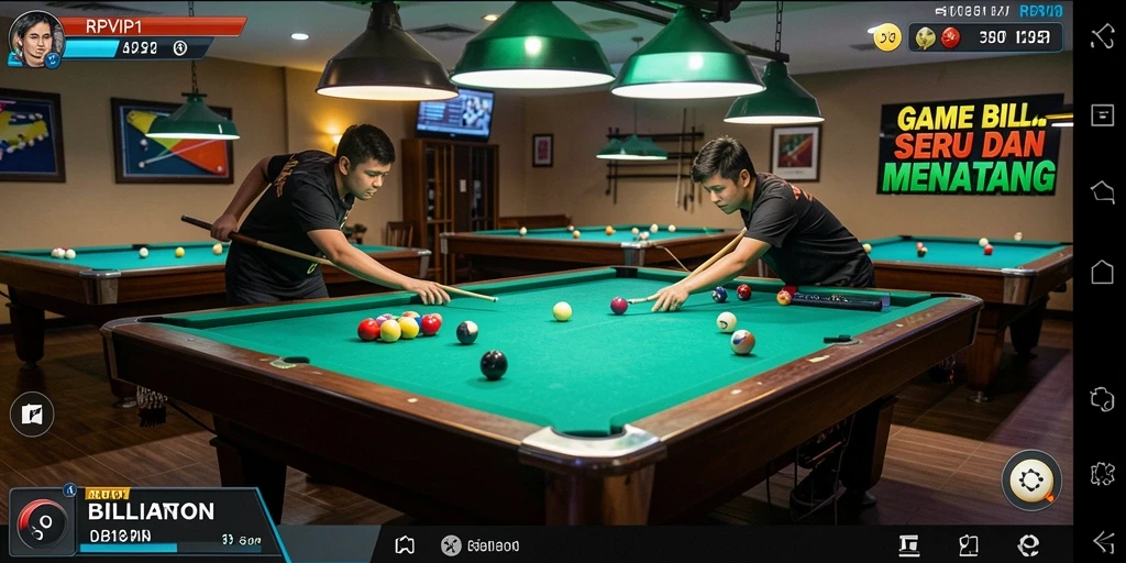 Tampilan antarmuka menarik dari game Billiard RPVIP1 yang realistis.