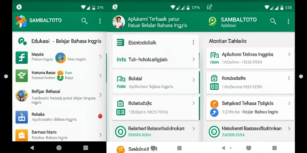 Tampilan antarmuka aplikasi SAMBALTOTO untuk Belajar Bahasa Inggris yang menarik.