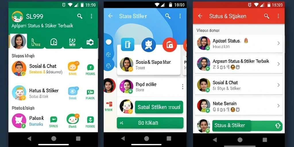Tampilan antarmuka aplikasi SL999 dengan beragam stiker dan status.